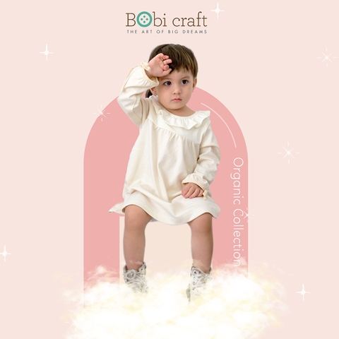 Quần áo trẻ em Bobicraft - Đầm đô bèo tay dài - Cotton hữu cơ organic an toàn