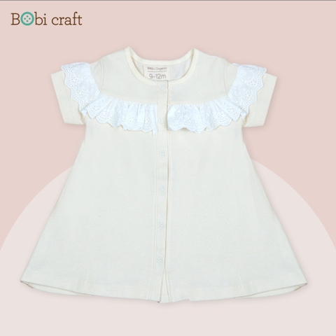 Quần áo trẻ em Bobicraft - Áo đầm trắng phối ren - Cotton hữu cơ organic an toàn