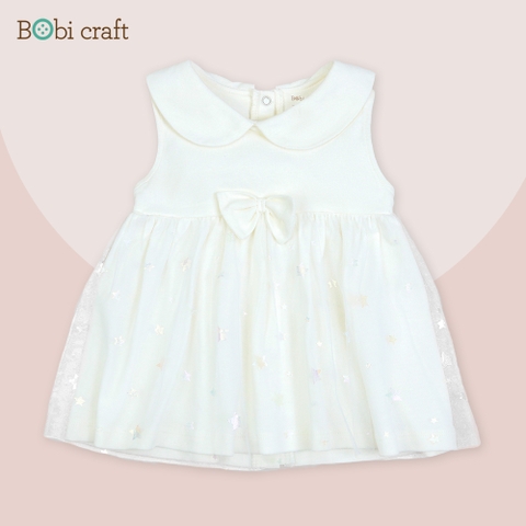 Quần áo trẻ em Bobicraft - Áo đầm voan nơ cổ lá sen - Cotton hữu cơ organic an toàn