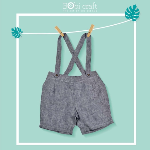 Quần áo trẻ em Bobicraft - Quần yếm bé trai linen xanh - Cotton hữu cơ organic an toàn