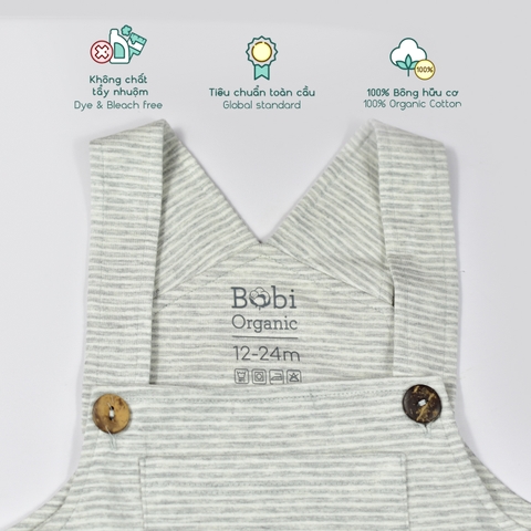 Quần áo trẻ em Bobicraft - Quần yếm bé trai sọc - Cotton hữu cơ organic an toàn