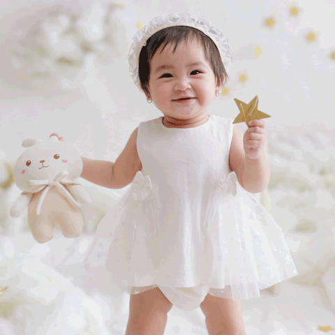 Quần áo trẻ em Bobicraft - Áo đầm voan nơ xinh xắn - Cotton hữu cơ organic an toàn