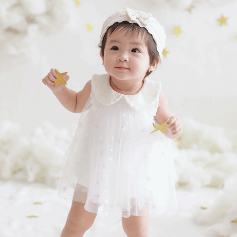 Quần áo trẻ em Bobicraft - Áo đầm voan sao cổ lá sen bé gái - Cotton hữu cơ organic an toàn