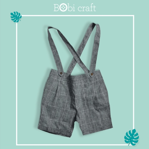 Quần áo trẻ em Bobicraft - Quần yếm bé trai linen caro - Cotton hữu cơ organic an toàn