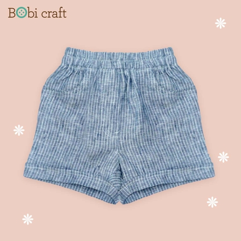 Quần áo trẻ em Bobicraft - Quần short bé trai xanh sọc - Cotton hữu cơ organic an toàn
