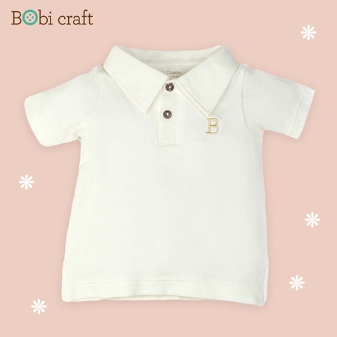 Quần áo trẻ em Bobicraft - Áo thun bé trai cổ bẻ thêu B - Cotton hữu cơ organic an toàn