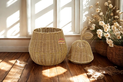 Giỏ Đựng Đồ Thủ Công Hình quả Lê, có nắp – Đan Tay Tỉ Mỉ, Tiện Dụng Cho Mọi Không Gian