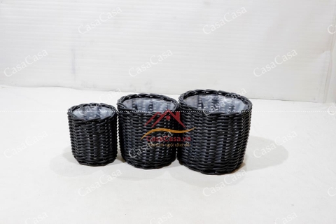 Chậu trồng cây đan dây nhựa dùng trang trí, trồng cây sân vườn-CH4197A-3BL