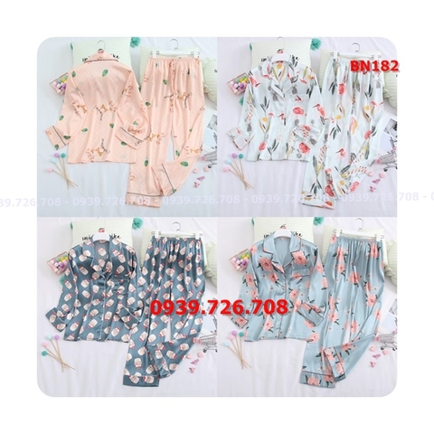 Bộ ngủ pijama lụa satin nhiều họa tiết chất siêu đẹp hàng sang trọng cao cấp