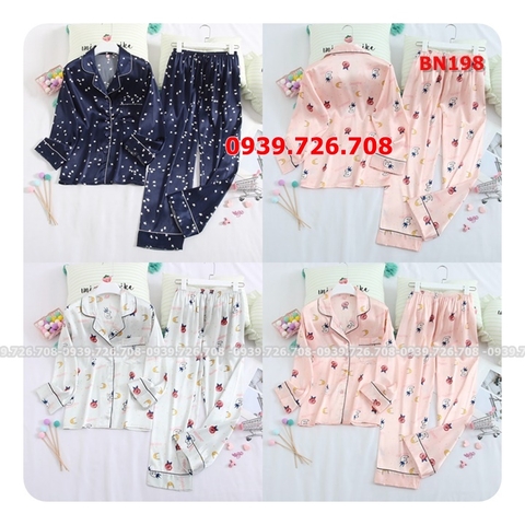 Bộ ngủ pijama satin lụa quần dài tay dài chất đẹp