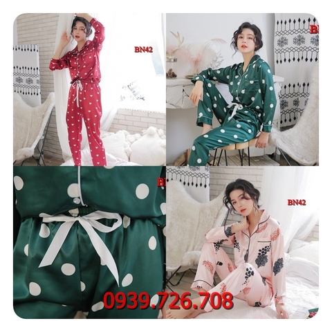 Bộ đồ ngủ nữ pijama tay dài quần dài chất phi lụa