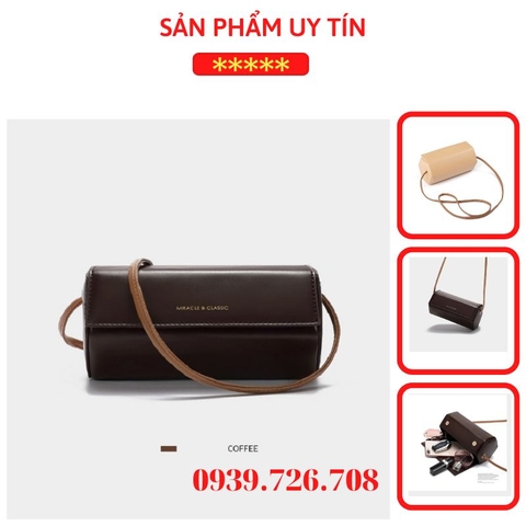 Túi xách nữ đẹp thời trang Túi đeo chéo hình hộp chữ nhật phong cách vintage sang trọng cầm tay cao cấp MÀU nâu socola-kem