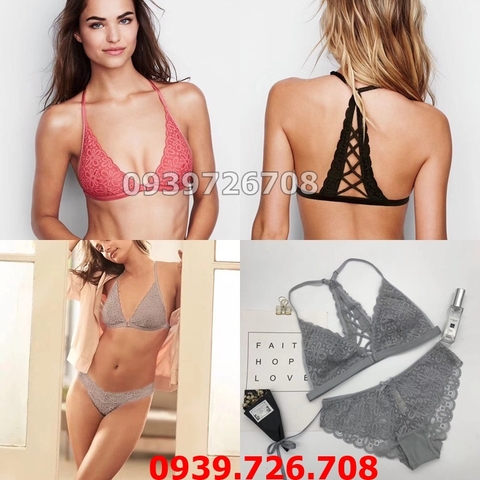 Bộ đồ lót bralette ren cài trước lưng ba lỗ bậc thang ko gọng ko mút