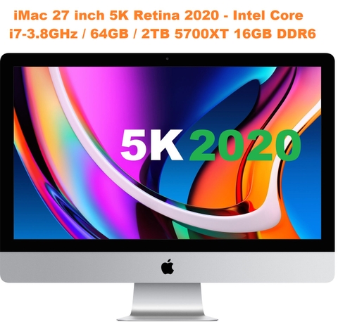 CTO iMac 27-Inch Core i7-3.8GHz RAM 64GB SSD 2TB 5K, 2020 5700XT 16GB DDR6 BTO/CTO - iMac20,2 - A2115 - 3442