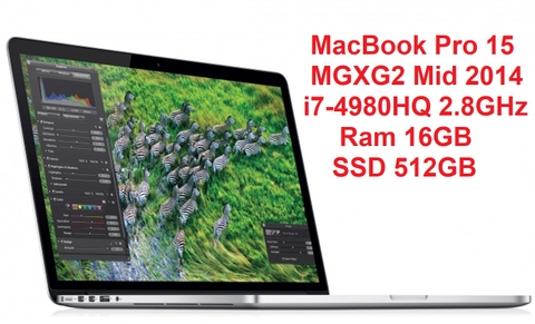 MacBook Pro 15inch MGXG2 Mid 2014 Core i7-4980HQ 2.8GHz Ram 16GB SSD 512GB A1398 (EMC 2881)