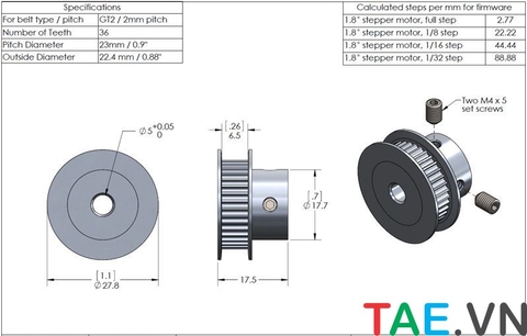 Pulley GT2 36 Răng