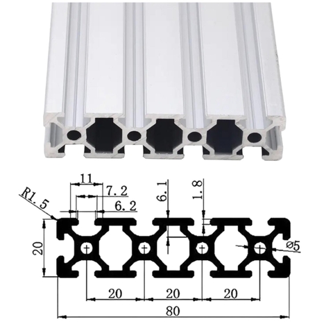 Kích thước Nhôm Định Hình EU 2080 V-Slot