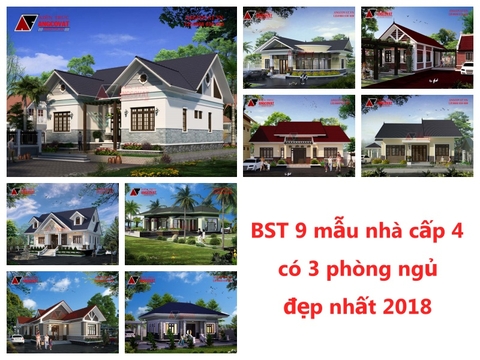 Bộ sưu tập 9 mẫu nhà cấp 4 có 3 phòng ngủ đẹp nhất 2018- Nhà đẹp Angcovat