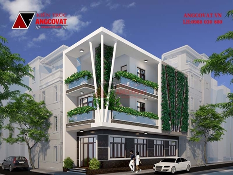 Mẫu nhà phố xanh 3 tầng 2 mặt tiền 4.5x17m đẹp long lanh ở TP Bắc Giang NP119076