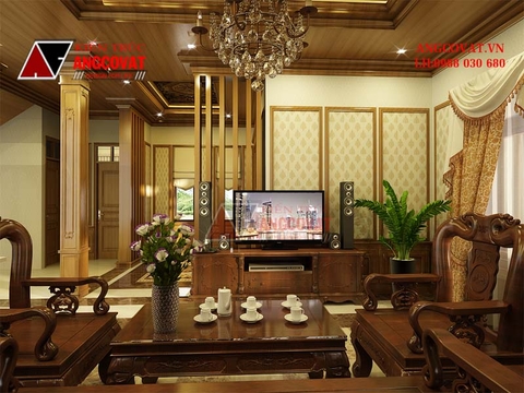 Nội thất gỗ biệt thự 3 tầng mái thái ở Bắc Ninh theo phong cách truyền thống Việt NT219076