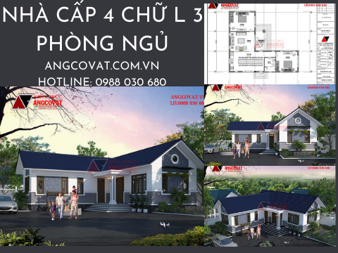 Tuyển tập bản vẽ thiết kế nhà cấp 4 chữ L từ 2 đến 3 hoặc 4 phòng ngủ