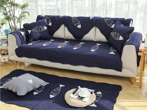 Thảm sofa 90x90cm - Cá 5 con xanh đen - TSF01490