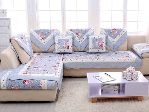 Thảm sofa 70x150cm - Hoa hồng viền xanh - TSF00471