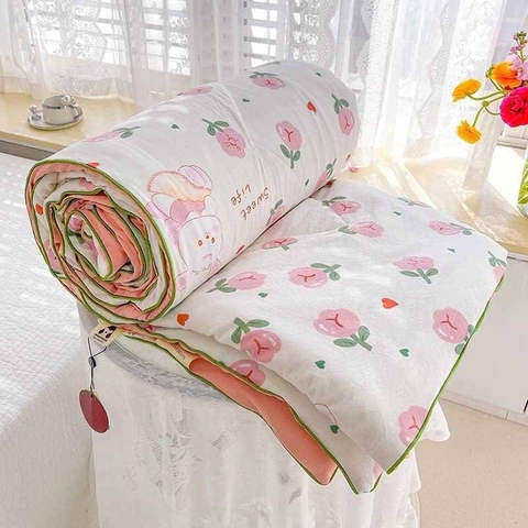 Chăn lẻ cotton đũi 200x230cm - Gấu hồng - CNL061743