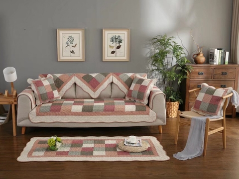 Thảm sofa 70x150 -Ô vuông hồng xanh - TSF00171