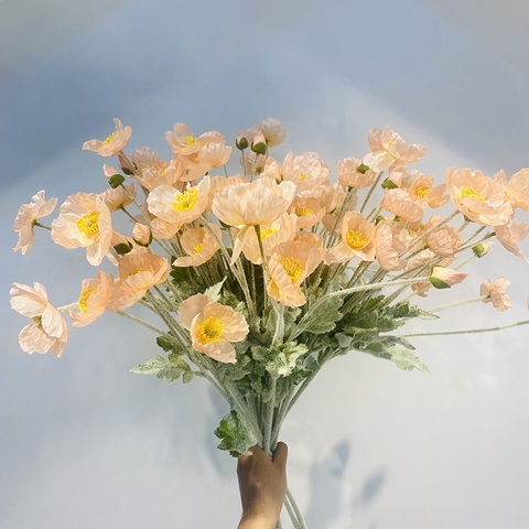 Hoa giả trang trí cành 56cm gồm 3 bông 1 nụ - Hồng nhạt - Mẫu 02 - NTT02502