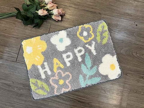 Thảm chùi chân lông 40x60 - Happy xám - TLC07202