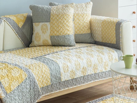 Thảm sofa 90x90cm - Ô vuông vàng xám - TSF02090