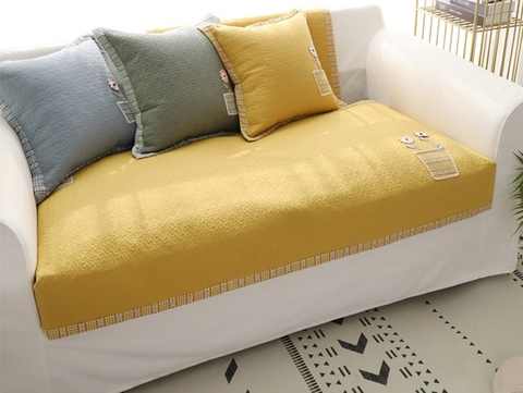 Thảm sofa 90x210cm - Giỏ hoa 2 bông - Màu vàng - TSF11593