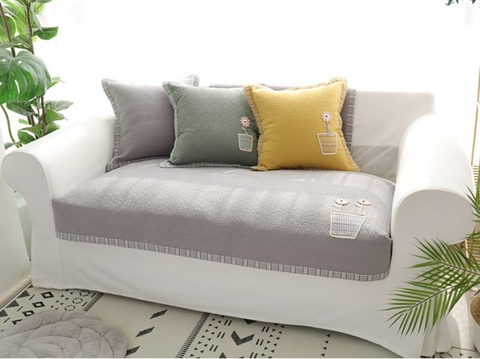 Thảm sofa 90x90cm - Giỏ hoa 2 bông - Màu xám - TSF11690