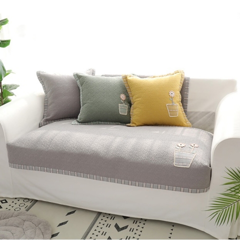 Thảm sofa 50x50cm - Giỏ hoa 2 bông - Màu xám - TSF11650