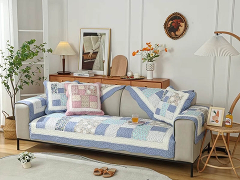 Thảm sofa 70x70cm - Ô vuông viền xanh dương - TSF11870