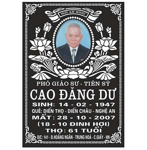 Bia mộ sứ Bát Tràng Phó GS.TS Cao Đăng Dư