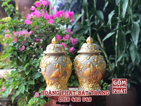 Chóe phong thủy công đào phú quý men rạn dát vàng Bát Tràng CHOE22