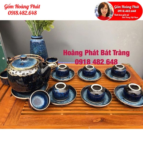 Bộ ấm chén men hỏa biến bọc đồng Bát Tràng SP4929