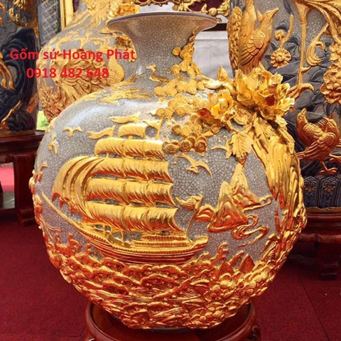 Bình hút tài lộc Thuận buồm xuôi gió dát vàng BHL149 cao 35cm