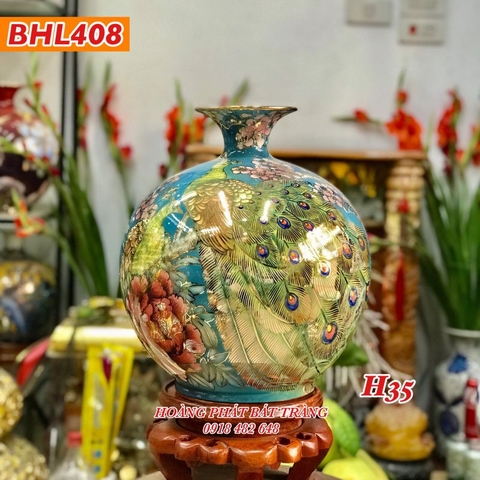 Bình hút tài lộc công danh phú quý nền xanh vàng kim H35 BHL408