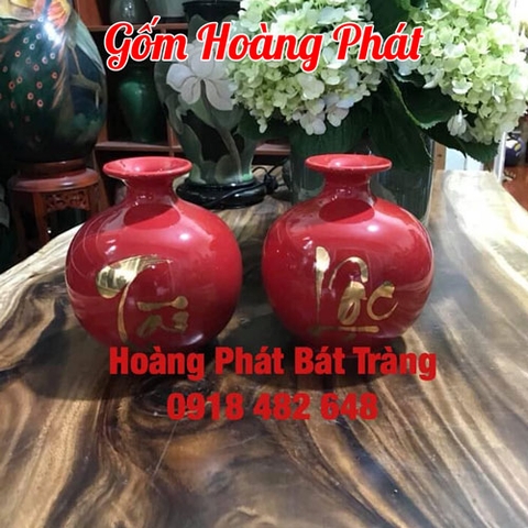 Bình hút tài lộc vẽ vàng màu đỏ cỡ nhỏ 16cm BHL158