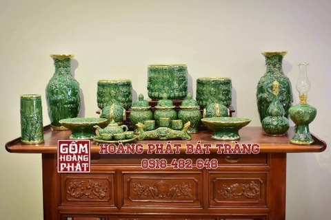 Bộ đồ thờ xanh ngọc lục bảo bọc đồng cao cấp hàng nghệ nhân Trần Độ