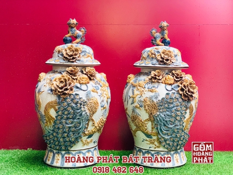 Chóe công đào men rạn đắp nổi kênh bong dung tích 50L CHOE10