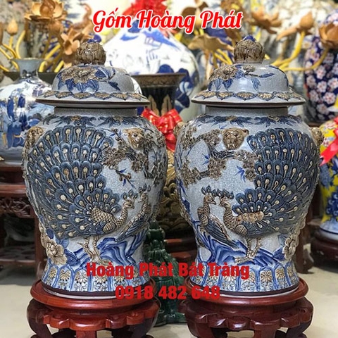 Chóe đắp nổi công đào men rạn Bát Tràng 25L CHOE40