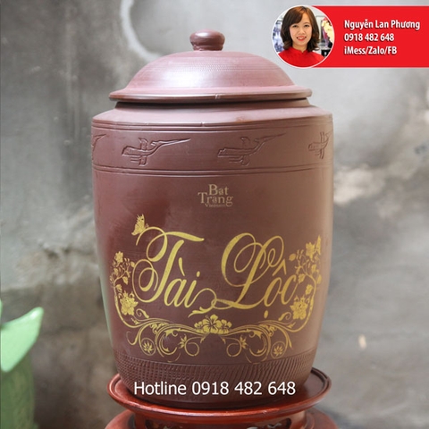 Hũ gạo phong thủy 20kg họa tiết chim lạc HUGAO20A