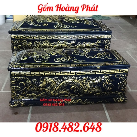 Tiểu quách men lam xám, mái vòm vẽ nhũ vàng cỡ Đại QTSU4