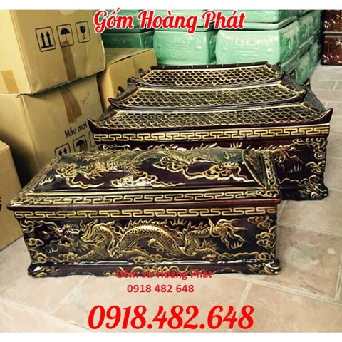 Tiểu quách men nâu cổ, mái chùa vẽ nhũ vàng cỡ Đại QTNV6