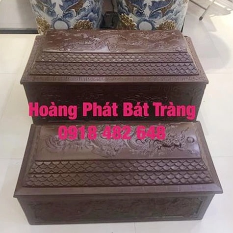 Quách tiểu sành rồng nổi men nâu đất cao cấp Bát Tràng QTSA1