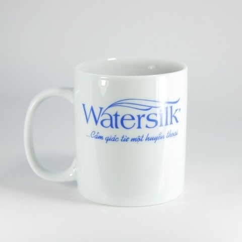 Cốc trắng dáng chữ C in logo công ty WaterSilk